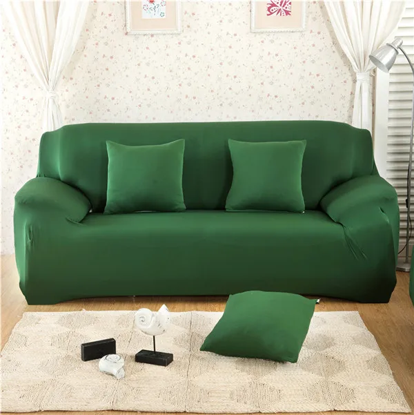 Solid Color Elastic Sofa Slipcovers Stretch Sofa Covers For Living Room Furniture Protector Armchair Couch Cover 1/2/3/4 Seater - Цвет: Dark Green