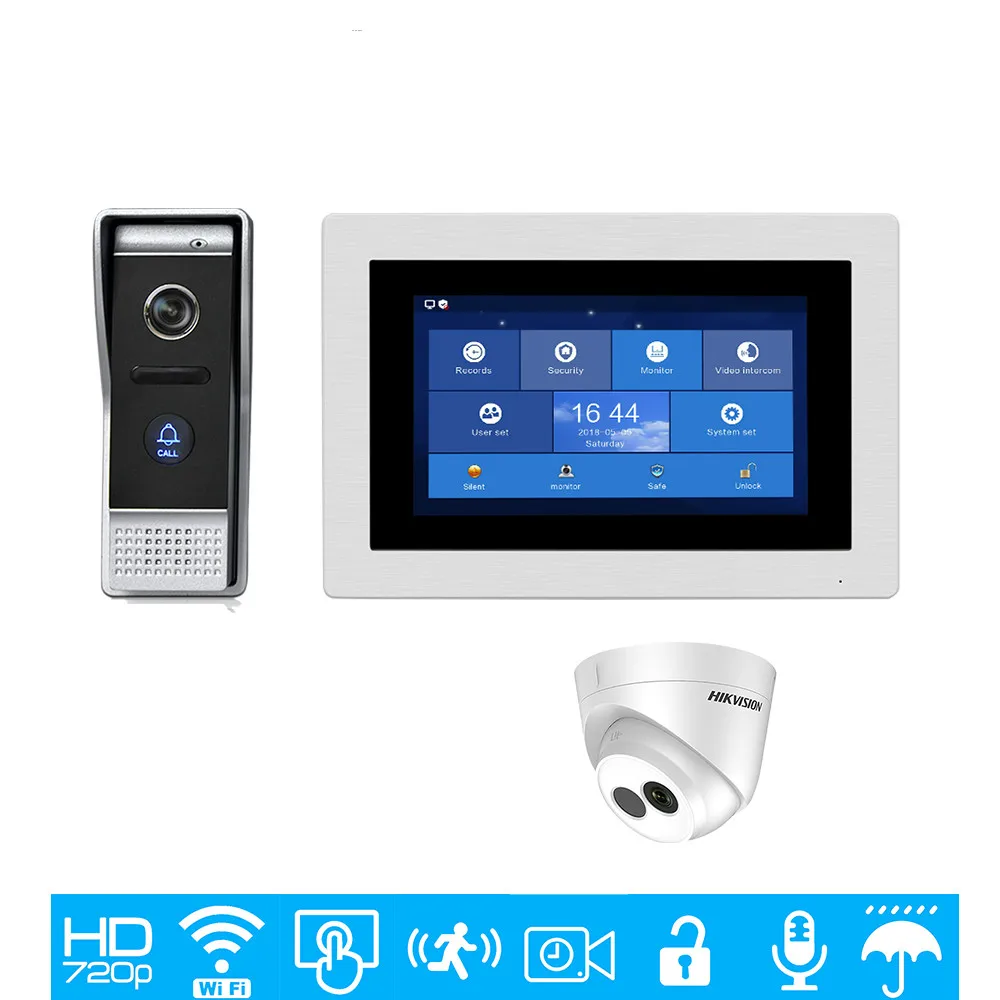 

Free Shipping 720P AHD WIFI IP 7" Touch Screen Video Intercom Door Phone Record IP Dome Camera Kit Phone Remote Monitor Unlock