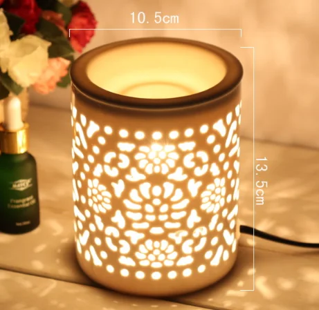 

White Hollow Electric Ceramic Oil Burner Fragrance Lamp Porcelain Oil Lamp Incense Burner