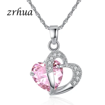 

ZRHUA Silver Color Cubic Zircon Necklace Pendants Jewelry Accessories Heart Pendants for Women 925 Stamp Components New