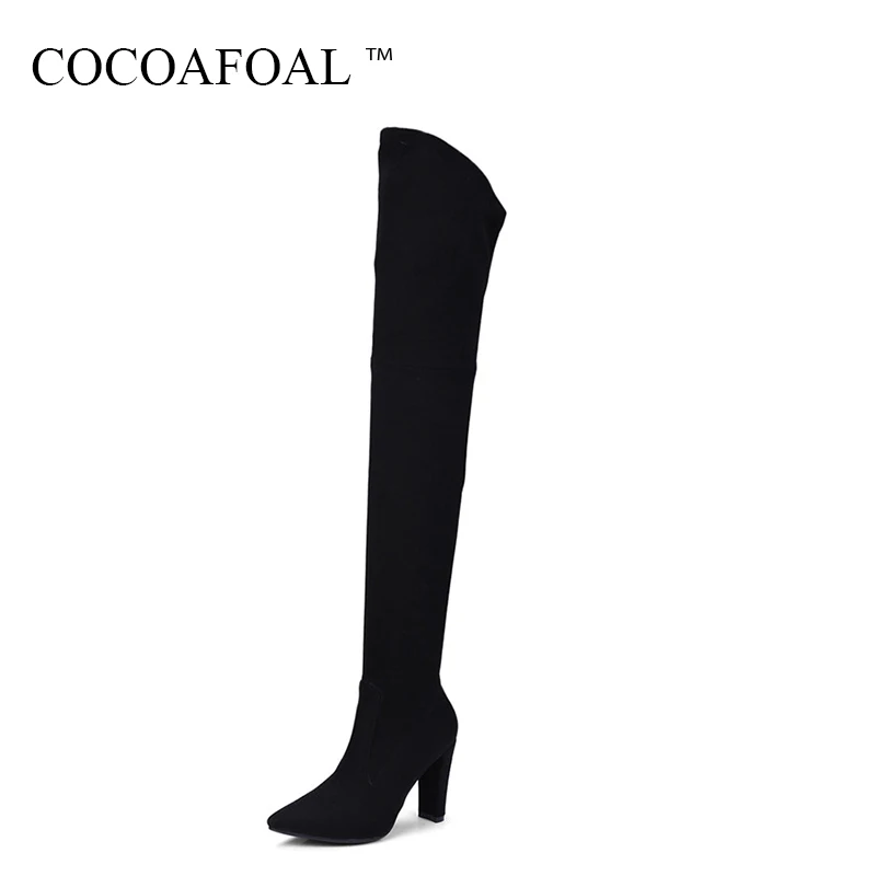 

COCOAFOAL Women's Thigh High Boots Sexy Winter Woman High Heel Shoes Pointed Toe Plus Size 41 43 Zipper Over The Knee Boots 2018