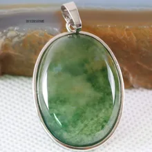 Серебристый Овальный натуральный камень шарик зеленый индийский оникс женское ожерелье кулон 1 шт K681