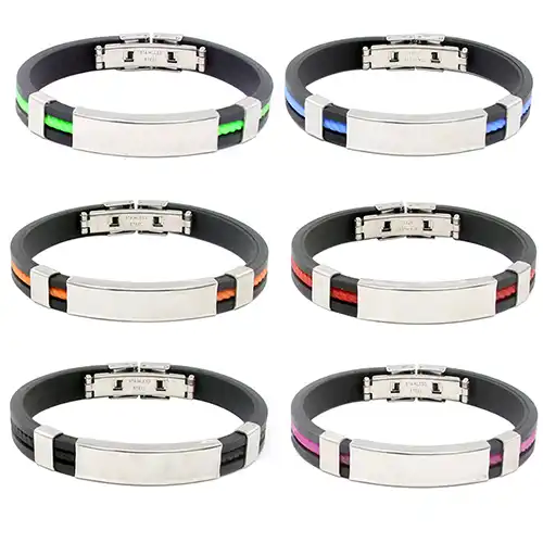 Men's Women's Attractive Stainless Steel Rubber Wristband Bangle Clasp Bracelet
