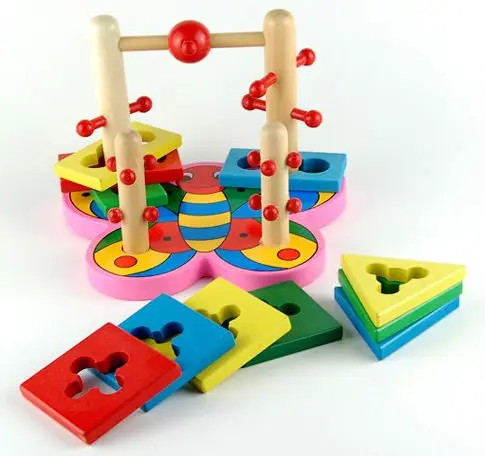 

Free shipping,the wooden children's educational toys,sports skill,3Dbutterfly set of building blocks, geometric shape matching