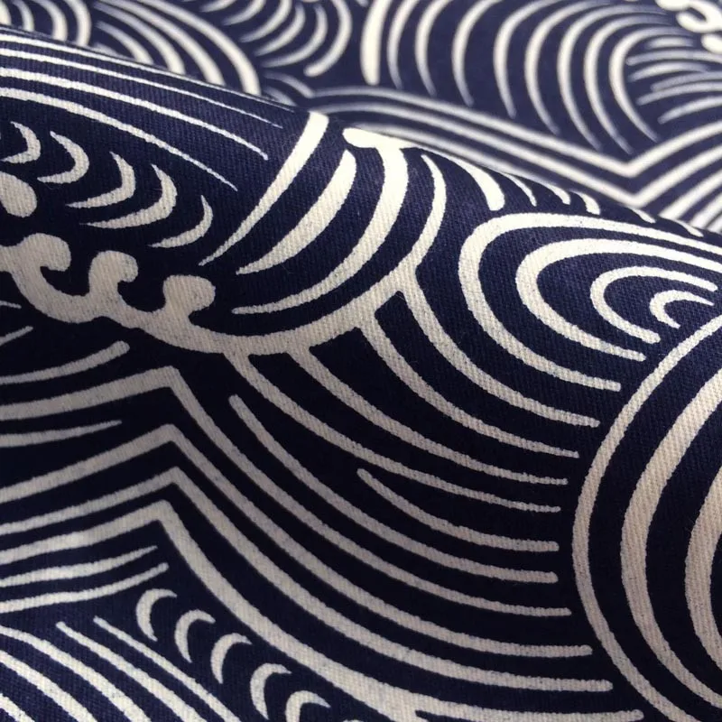 Хлопок саржа японский стиль темно-синий волна проверить вентилятор для DIY материалы для рукоделия одежды лоскутное одеяло тела украшения ткань