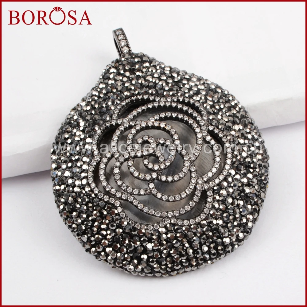 BOROSA 3 шт. Большой Круглый Кулон микро паве CZ цветок кулон с кристаллом горный