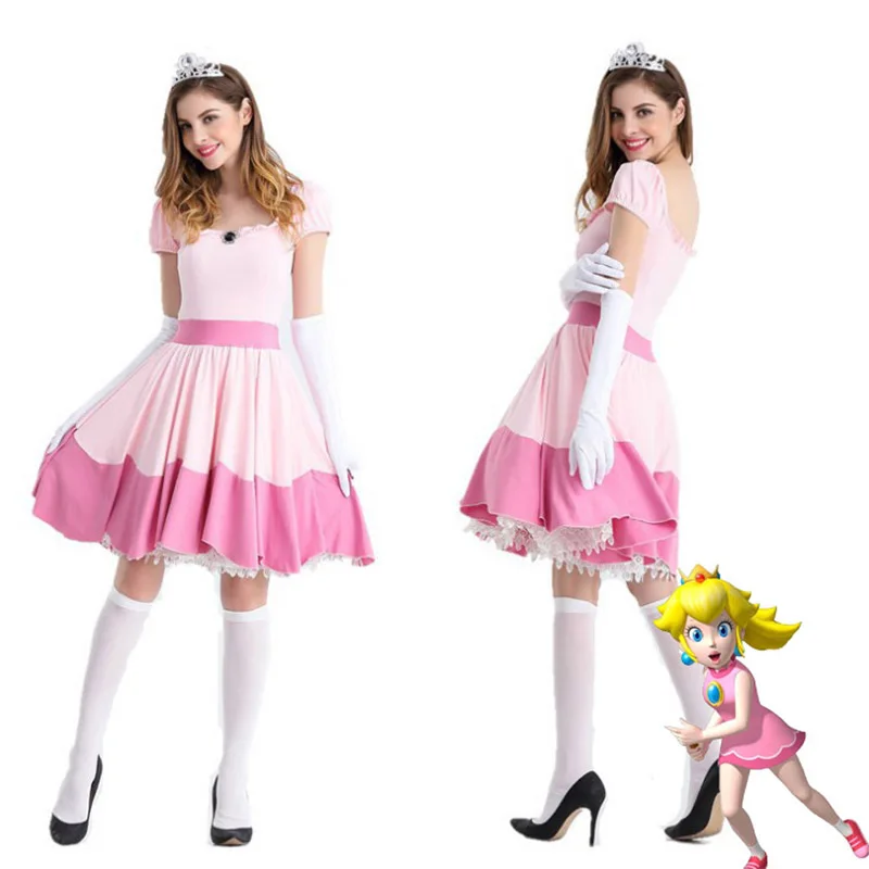 

Princess Peach Costume Cosplay Super Mario Bros Peach Princess Costume Cosplay Party Halloween Costumes Peach Dress