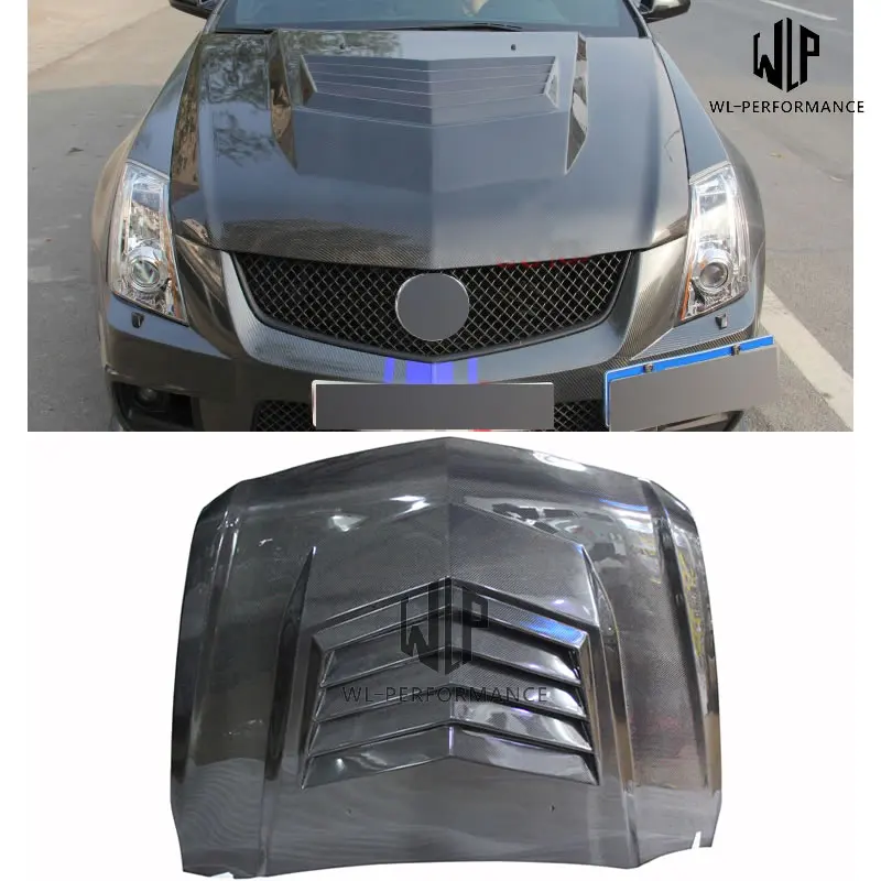 

High Quality Carbon Fiber Front Engine Hood Bonnets engine Covers Car Styling For Cadillac CTS V Style Car Body Kit 2008-2012