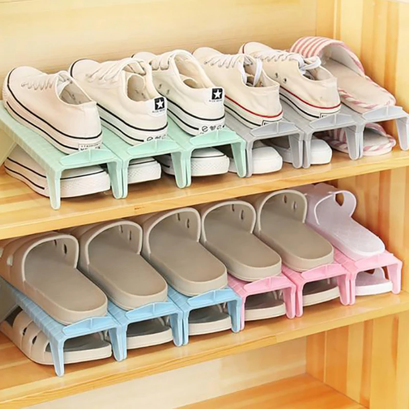 

5 Colors Adjustable Height Shoe Slots Organizer Stand Rack Living Room Closet Space Saver High Heels Shoe Double Storage Shelf