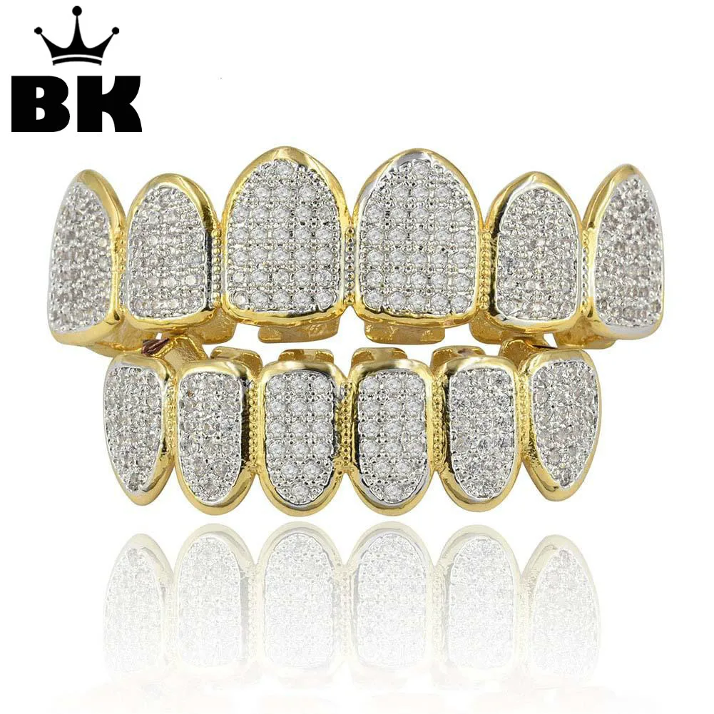 Goede Hip Hop Koper TeethGrillz Set Micro Verharde AAA Cubic Zirkoon Mens Top Bottom Grills Set Met Extra Siliconen
