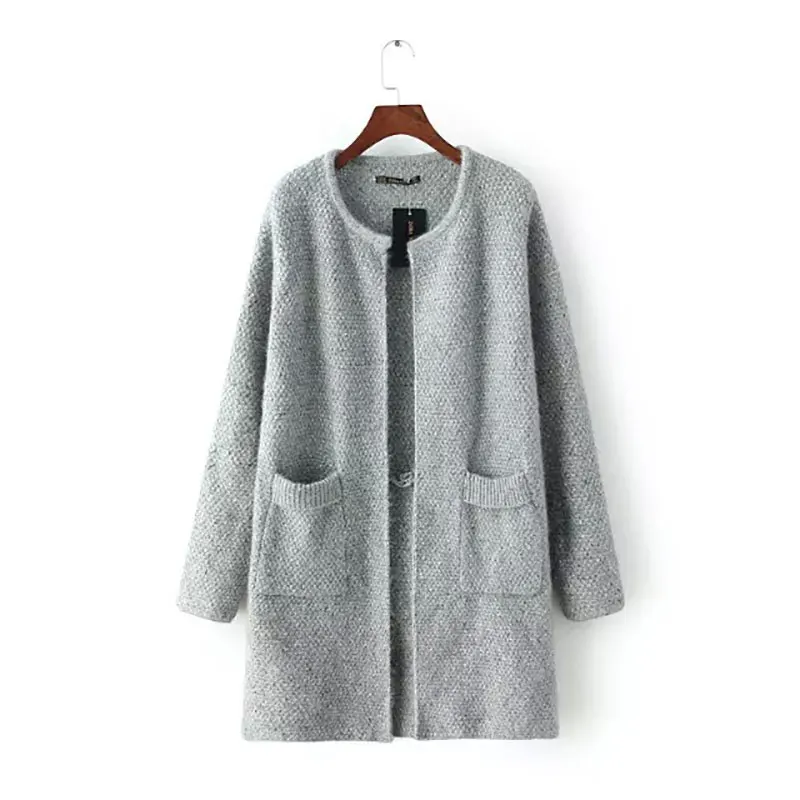 New Knitted Sweater Women Pink Autumn Winter Coat Long Sleeve Fashion Sweaters 2019 Woman Pocket Tops O Neck Cardigan |