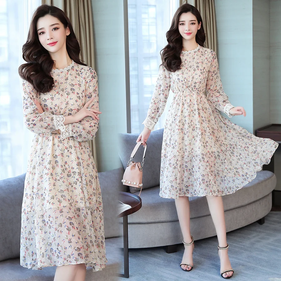 

2019 Print Chiffon Beach Midi Dresses Summer Vintage Plus Size Boho Floral Sweet Sundress Elegant Women Bodycon Party Vestidos