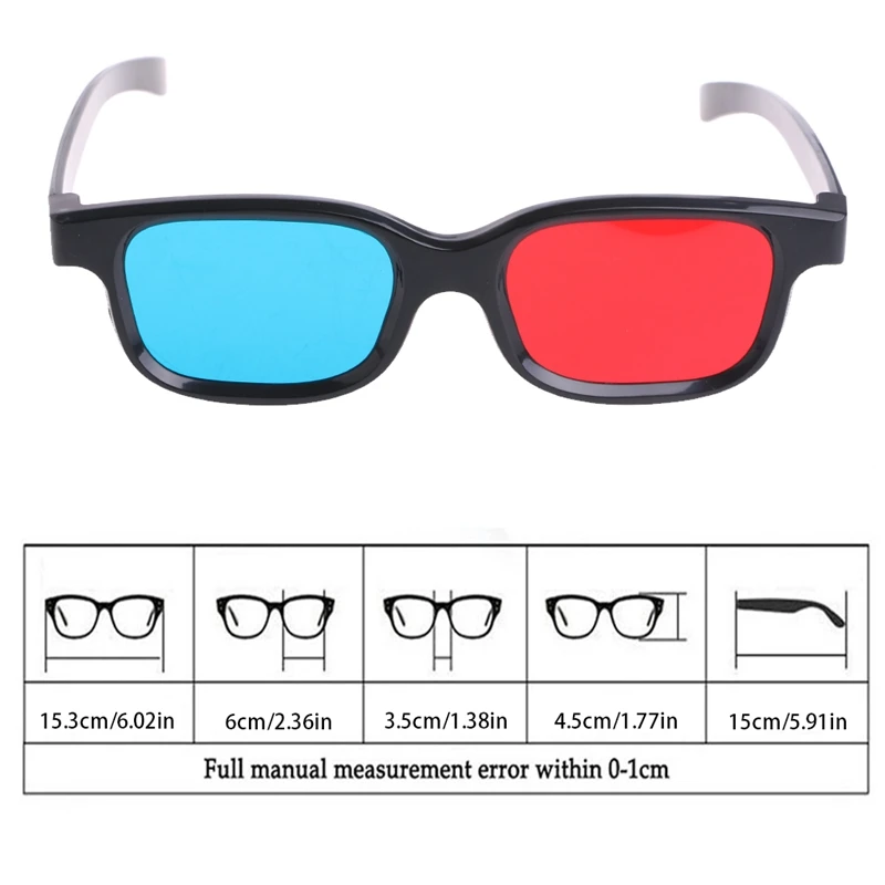 Black Frame Red Blue Cyan Anaglyph 3D Glasses Universal 0.2mm For Movie Game DVD