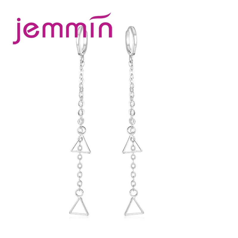 

High Quality Long Chain Geometry Triangle Shape 925 Sterling Silver Earring With Loverly Woman Girls Anniversary Gift
