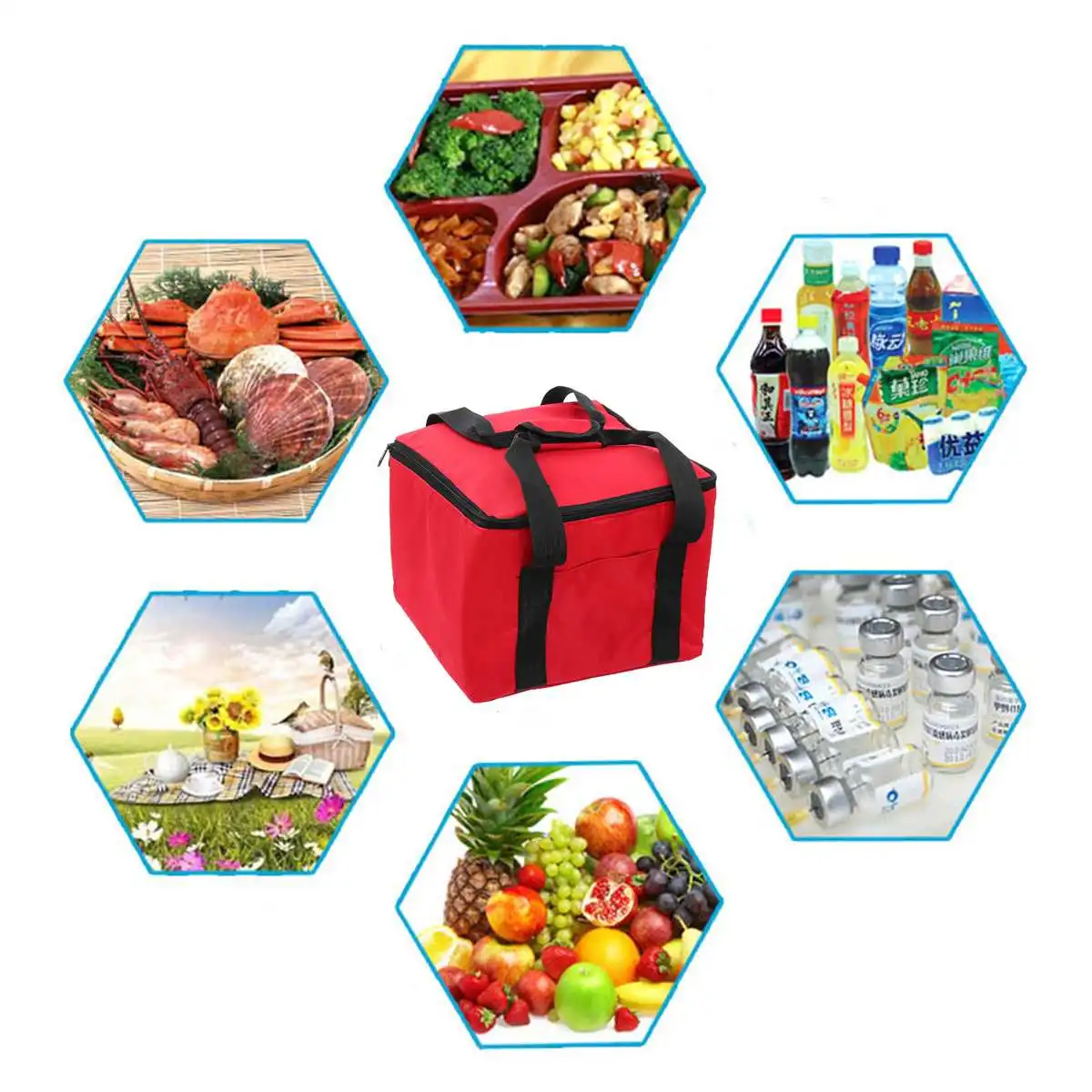 

Food Delivery Bag Insulated Home Deliveries Hot Fast Food Cooler Bag ice pack Insulated Rucksack Fresh food delivery Container