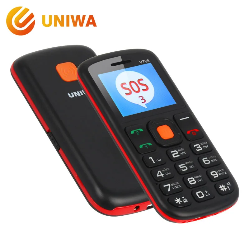 

UNIWA V708 Feature Mobile Phone Charging Cradle Senior Kids Mini Phone Russian Keyboard 2G GSM Push Big SOS Button Cellphone