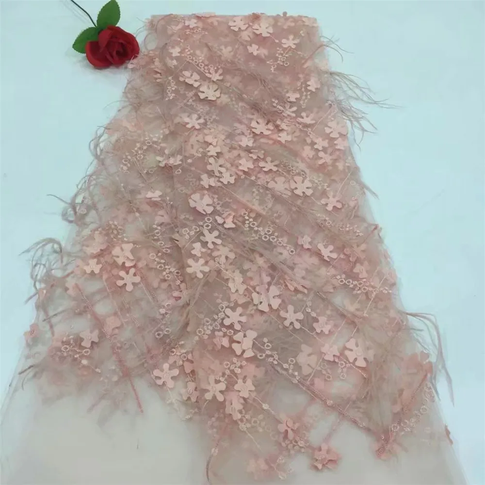 

Pink Color High Quality Nigerian Lace Fabrics For Wedding 2018 Bridal African French Lace Fabric 3D Flowers Fabric F448-1