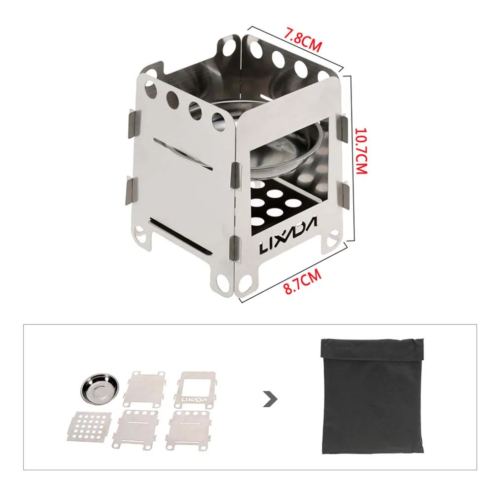 Lixada титановая походная плита из нержавеющей стали, складная дровяная плита, спиртовая плита, портативная, для пикника, для приготовления пищи, горелки с сумкой