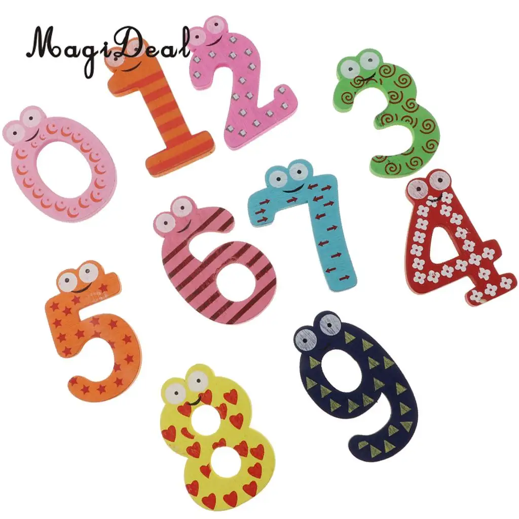 Colorful Wooden Magnetic Number 0 - 9 Marth Learning Wooden Fridge Magnets Kid Educational Mathematics Toys