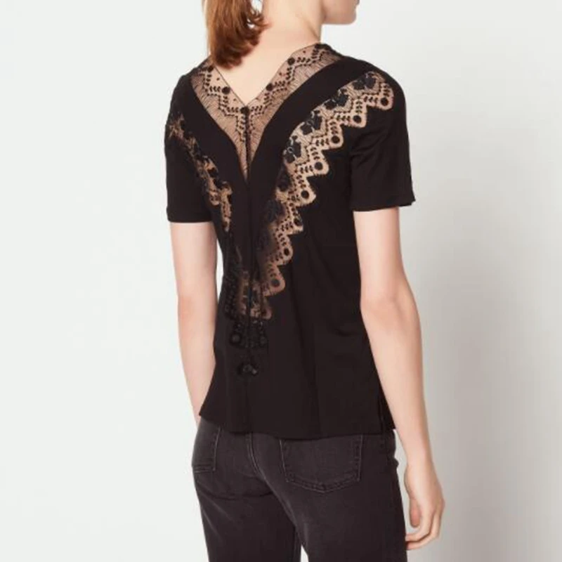 Women Tshirt Designer Summer Black White Short Sleeve Lace Tee Shirt Femme Women Tshirt Designer Summer Black White Short Sleeve Lace Tee Shirt Femme