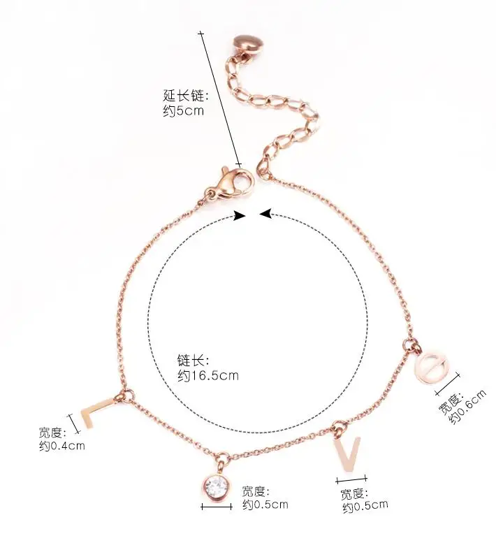 YUN RUO, модный бренд, розовое золото, циркониевый браслет на ногу, любовное письмо, дизайн для женщин, девочек, подарок, нержавеющая сталь 316 L, ювелирные изделия, высокое качество
