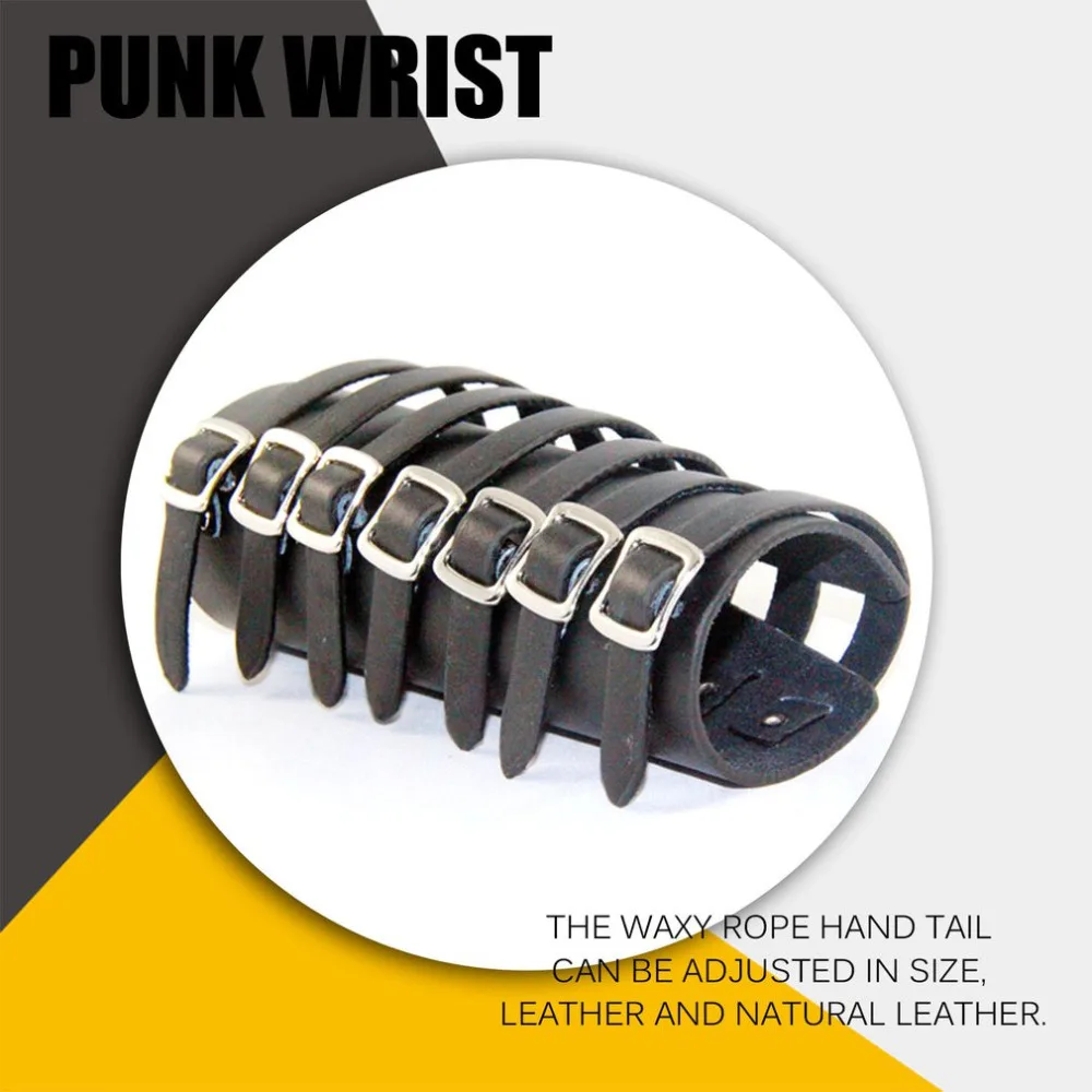 

2018 Personalized Leather Bracer Steampunk Punk Style Armband Cuff Seven Buckles Adjustable Arm Bracer Wristband