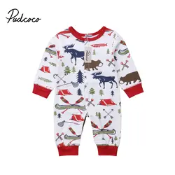 Pudcoco 2018 новый для малышей одежда для малышей Рождественский для новорожденных мальчиков и девочек Олень боди; штаны наряды модные милые wild