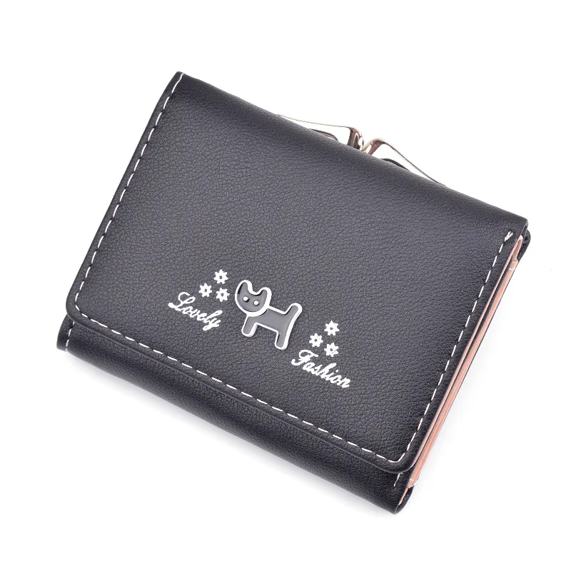 

Lady Fashion Cute Puppy Decoration Cartoon Printing Floral Letter Hasp woman wallet Package cover type Three fold Short wallet