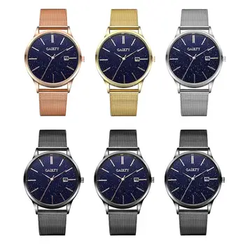 

New Fashion Men Calendar Display No Numbers Ultra Thin Mesh Band Analog Quartz Watch