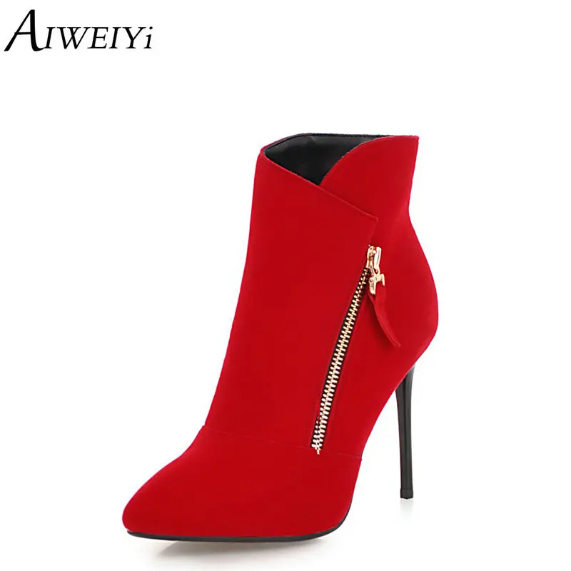 

AIWEIYi Ladies Wedding Shoes Black Pointed toe Platform Pumps Thin High Heels Ankle Boots Red Ladies Wedding Shoes Stiletto Heel