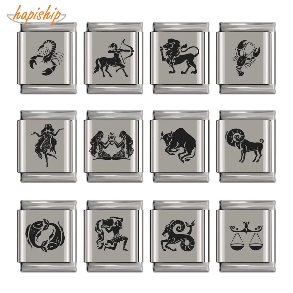 

Hapiship 2019 13mm Width Original Daisy 12 Constellation Charm Fit 13mm Bracelet Silver Stainless Steel Jewelry Making DJ160