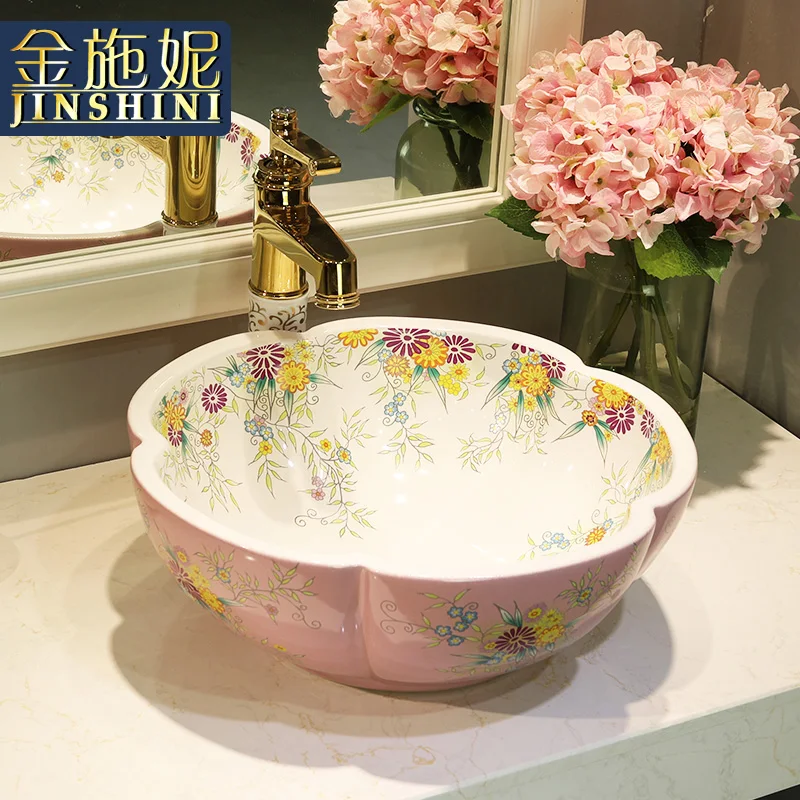 

Gold jingdezhen ceramic counter basin bathroom washbasin floweryness