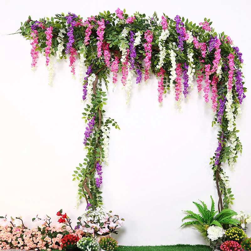 200CM Long 1 Pieces Wedding Flower Vine Rattan Fake Artificial flower bride arch decoration props Wisteria flower accessories 200CM Long 1 Pieces Wedding Flower Vine Rattan Fake Artificial flower bride arch decoration props Wisteria flower accessories