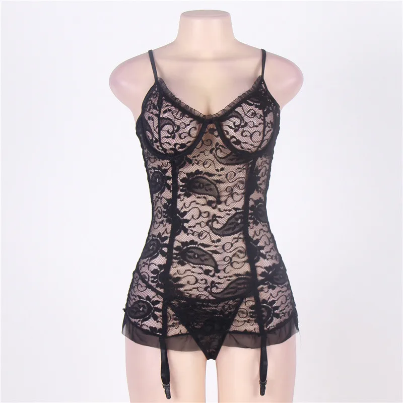 Кружева Babydoll 5XL 6XL Плюс Размер Ночное белье на косточках женское порно