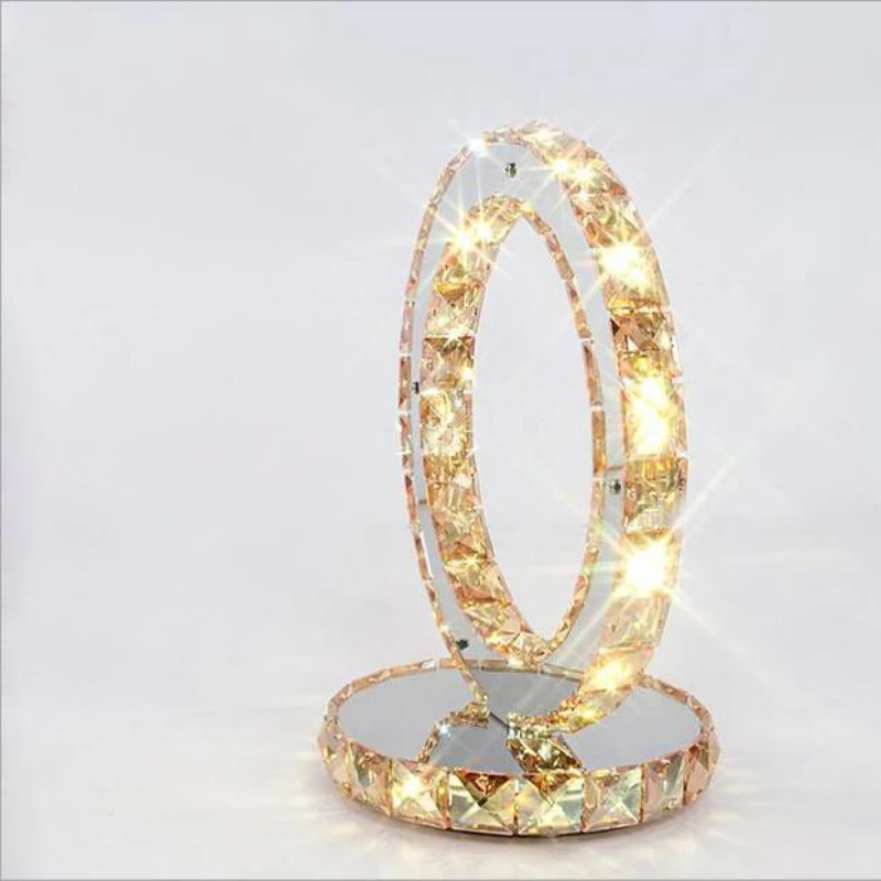 

Modern Crystal Stainless Steel Led Desk Table Lamp Fixtures Circular Bedside Lamp Bedroom Decoration Moon Lamp Gold/Silvery Body