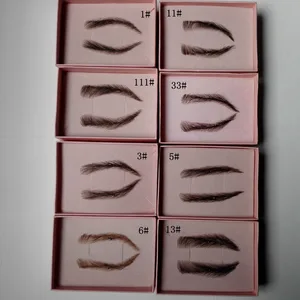 Ручной работы человеческие волосы человек Ложные брови черный цвет ручной узел поддельная бровь Невидимый швейцарский кружева руки брови - изображение