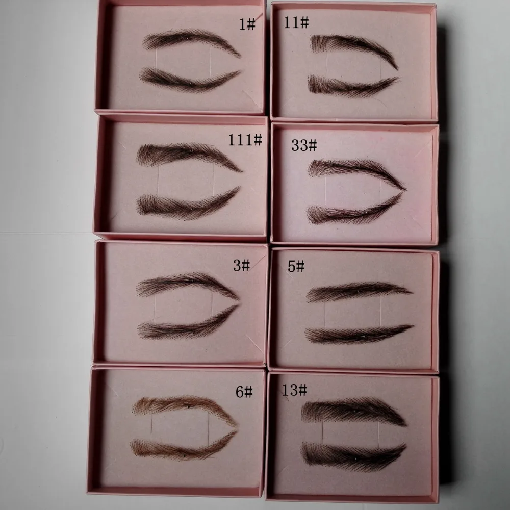 Comprar Pelo humano hecho a mano falso ceja color negro nudo de mano ceja falsa invisible suizo de encaje cejas de mano