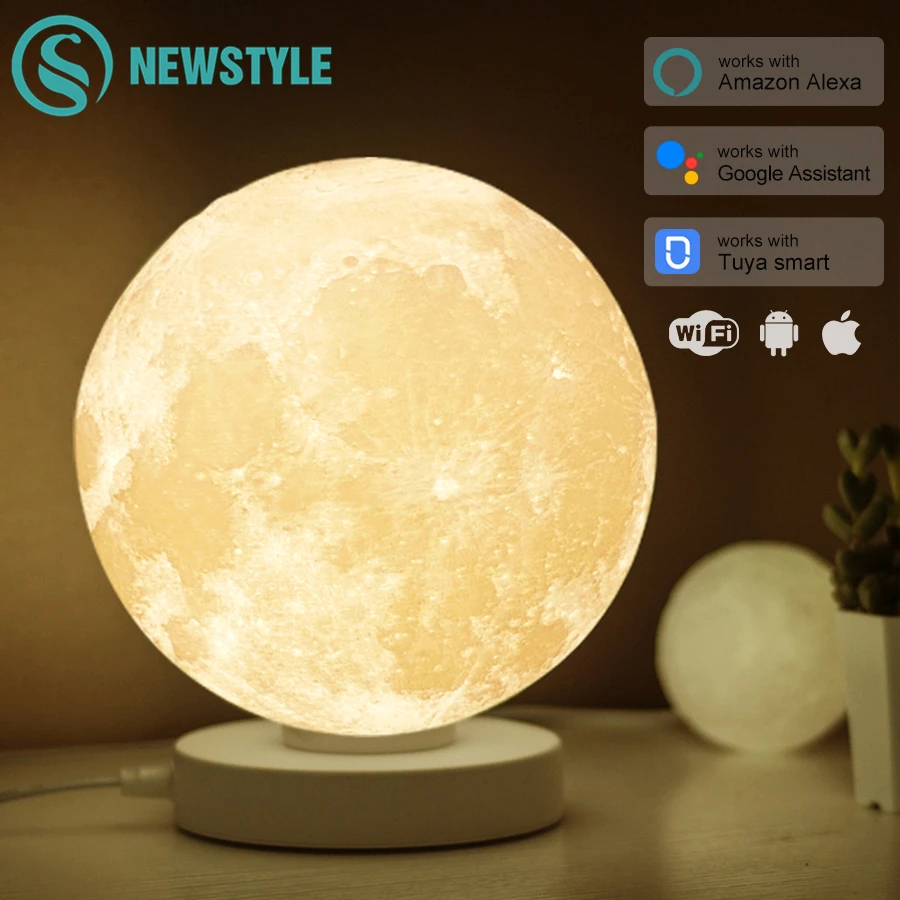Smart Wifi Mond Lampe 3D Gedruckt Bunte Lunar Mond Licht Amazon Alexa  Google Assistent WiFi Voice Control Tisch Schreibtisch Lampe|Night Lights|  - AliExpress