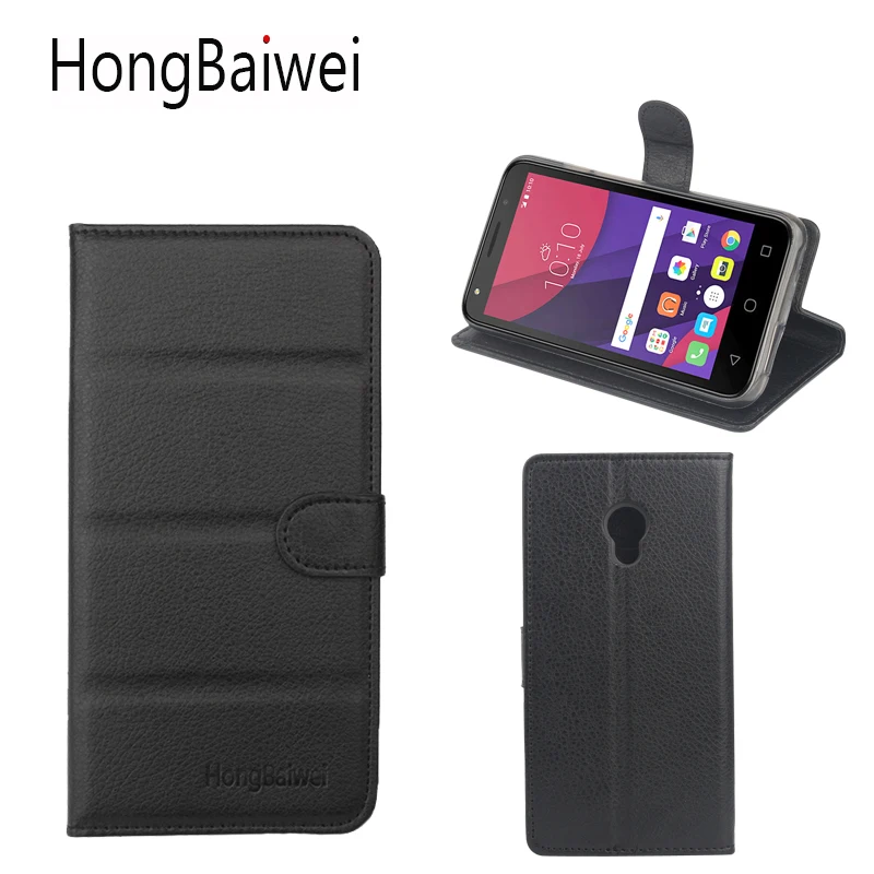 

HongBaiwei for Alcatel One Touch Pixi 4 5045X Case Luxury Brand Leather Flip Litchi Grain Wallet Phone Bag Case