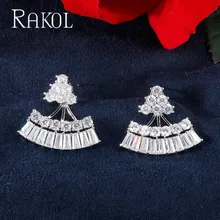 RAKOL дамы блестящий роскошный веер Тип прозрачный циркон серьги-гвоздики для невесты свадебное платье ювелирные изделия аксессуары REP22975