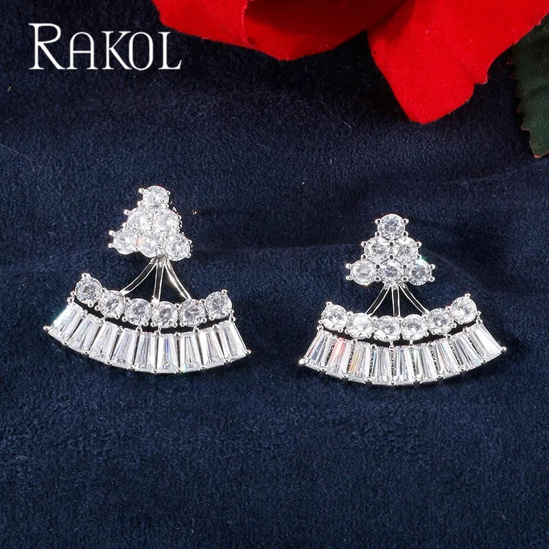 

RAKOL Ladies Shiny Luxury Fan Type Transparent Zircon Stud Earrings Bride Wedding Party Dress Jewelry Accessories REP22975