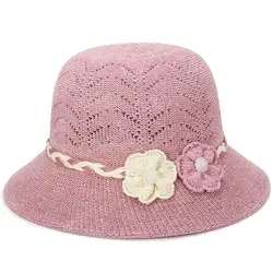 Летние полые дышащие женские шапочка для бассейна летняя шляпа в стиле кэжуал соломенная шляпа среднего возраста Жемчужный Цветок Мода