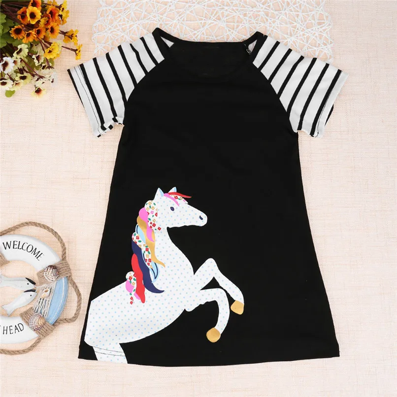 

Summer Girls Dress Fashion Toddler Kids Baby Girls Short Sleeve Animal Horse Printing Party Dress Outfits Clothes #BL0