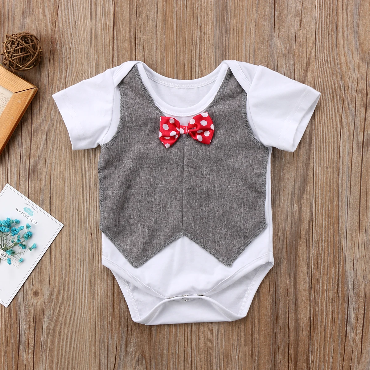 Infant Toddler Baby Boy Bowtie Upper Garment Clothes Bodysuit Jumpsuit