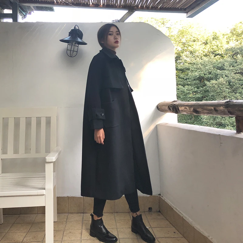 

2018 Day Wind Winter New Loose Knee Long Medium Large Pocket Coat.