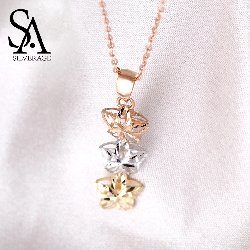 SA SILVERAGE Chain Necklaces Real Rose Gold Jewelry Rose Platinum Yellow Gold Pendant Necklaces 18K Rose Gold Woman Pendant