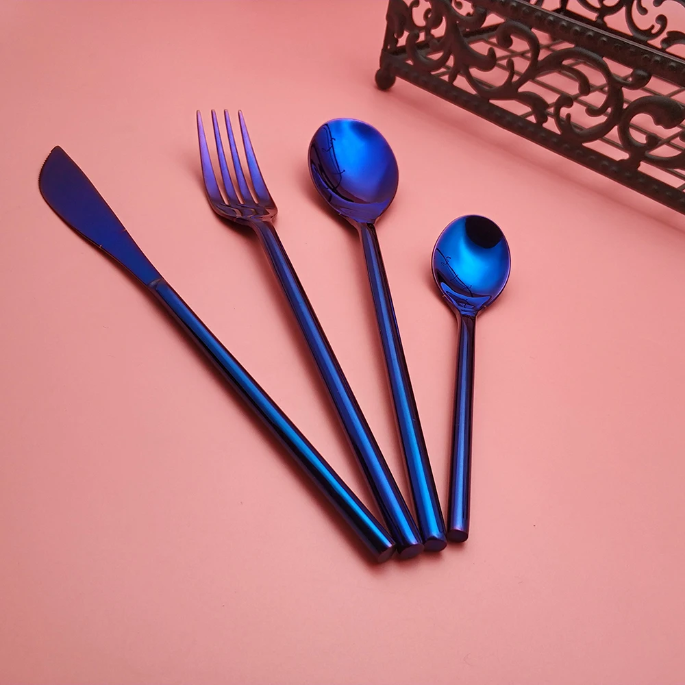 Горячая Распродажа 4 шт чисто синяя столовая посуда 304 нержавеющий нож вилка ложка столовые приборы кухонная посуда talheres столовые приборы обеденный набор