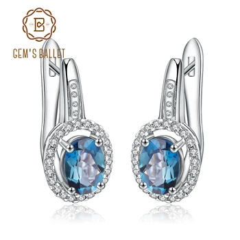 

GEM'S BALLET 3.15Ct Natural London Blue Topaz Earrings Fine Jewelry 925 Sterling Silver Vintage Stud Earrings For Women Wedding