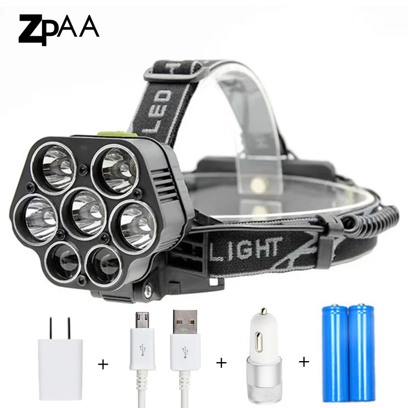 

Powerful 15000LM T6 7 LED Headlight Head Lamp Fishing Hunting Light 18650 USB Rechargeable White/Blue 5 Modes Outdoor Lighting