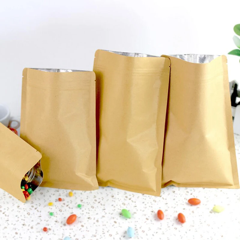 100 шт маленькие/большие крафт-бумажные пакеты для упаковки пищевых продуктов, Коричневый пакет для сушеных продуктов, чая, печенья